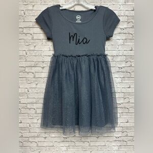 Wonder Nation Girls Small (6-6X) Gray Monogram MIA Sparkle Dress Embroidered